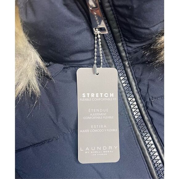 LAUNDRY BY SHELLI SEGAL Faux Fur Trim Cold Weather Parka Coat in Navy NWT Size X - Picture 7 of 9